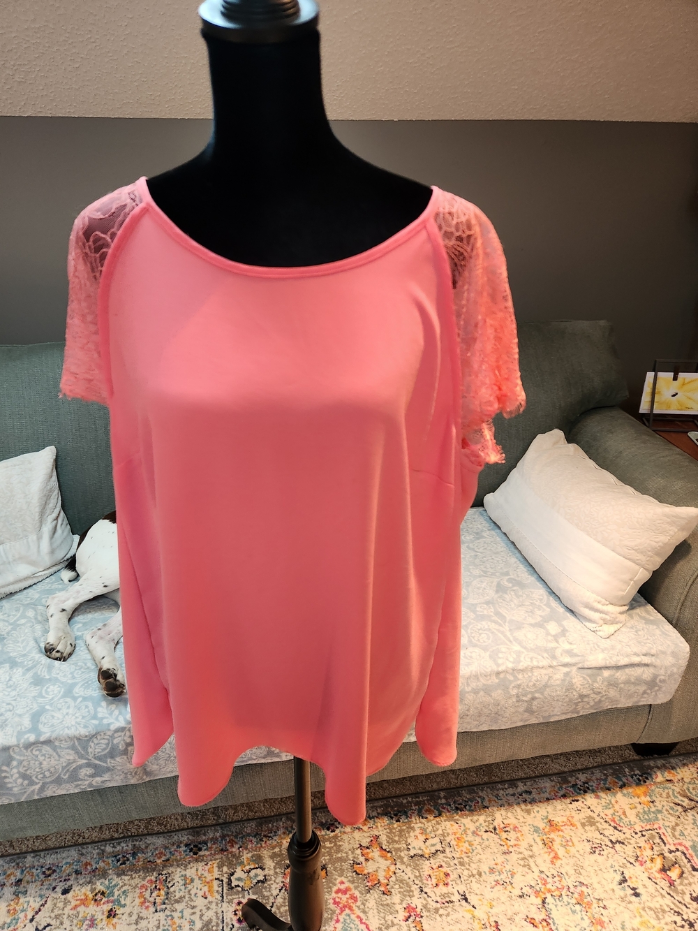LC Lauren Conrad Women’s Pink Lace Sleeve Blouse XL